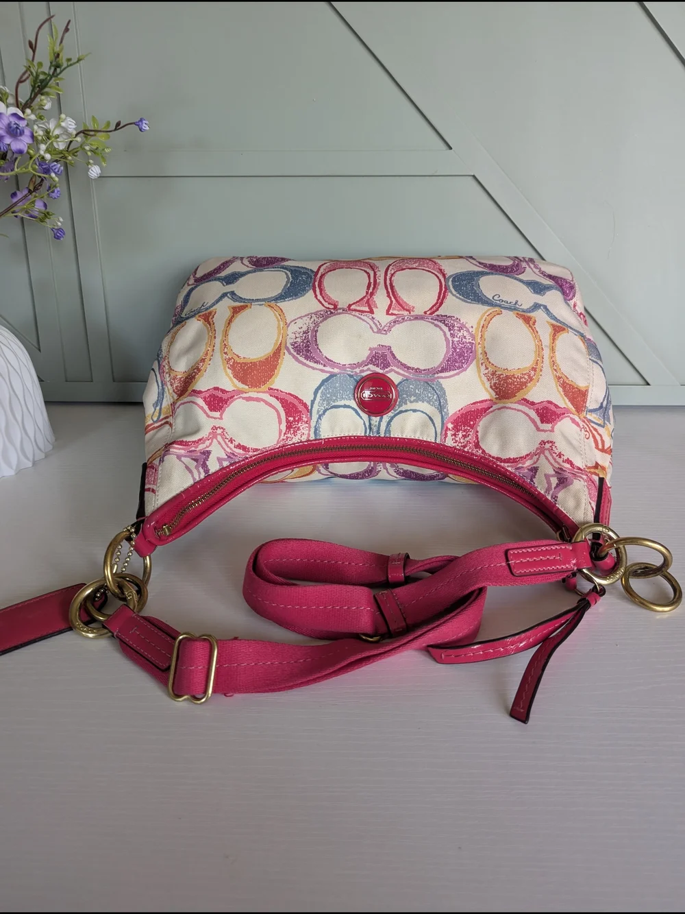 Coach Pink Signature Canvas Shoulder Bag